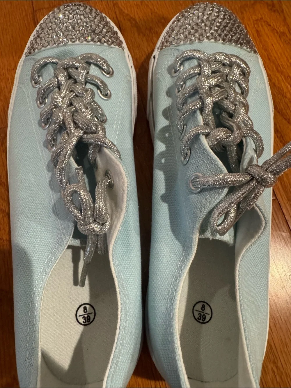 Light Blue Women’s Rhinestone Platform Sneakers